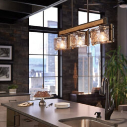 Luminosa Lighting Elstead Aberdeen 3 Light Island Chandelier Distressed Grey Wood Effect & Old Bronze - thumbnail 4