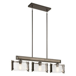 Luminosa Lighting Elstead Aberdeen 3 Light Island Chandelier Distressed Grey Wood Effect & Old Bronze - thumbnail 1