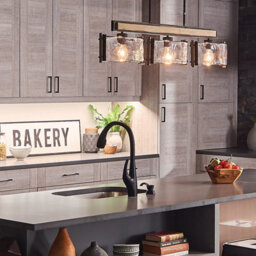 Luminosa Lighting Elstead Aberdeen 3 Light Island Chandelier Distressed Grey Wood Effect & Old Bronze - thumbnail 2