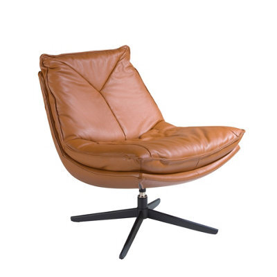 Angel Cerda Elegant Brown Leather Swivel Armchair For Modern Living Spaces - image 1