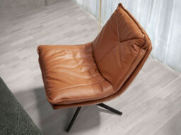 Angel Cerda Elegant Brown Leather Swivel Armchair For Modern Living Spaces - thumbnail 4