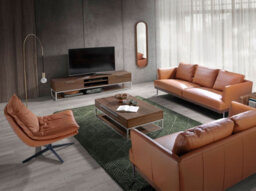 Angel Cerda Elegant Brown Leather Swivel Armchair For Modern Living Spaces - thumbnail 3