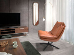 Angel Cerda Elegant Brown Leather Swivel Armchair For Modern Living Spaces - thumbnail 2