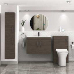 Royal Bathrooms Turin Grey Elm 800mm Wall Hung Vanity Unit 2 Door With Minimalist Basin Sink & Matt Black Handles - thumbnail 2