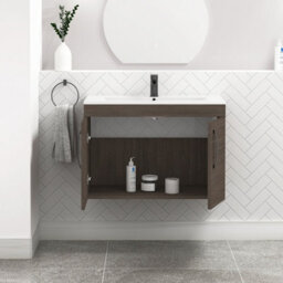 Royal Bathrooms Turin Grey Elm 800mm Wall Hung Vanity Unit 2 Door With Minimalist Basin Sink & Matt Black Handles - thumbnail 5