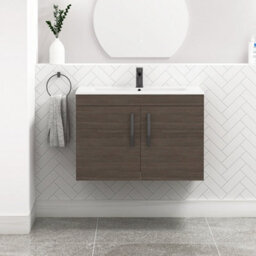 Royal Bathrooms Turin Grey Elm 800mm Wall Hung Vanity Unit 2 Door With Minimalist Basin Sink & Matt Black Handles - thumbnail 1