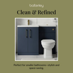 Balterley Left-Hand Bathroom Vanity And Wc Unit Combination With Basin - 1100mm - Satin Dark Blue With Brushed Brass Handles - thumbnail 7