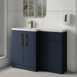 Balterley Left-Hand Bathroom Vanity And Wc Unit Combination With Basin - 1100mm - Satin Dark Blue With Brushed Brass Handles - thumbnail 4