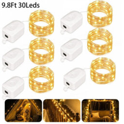 Amorly 6 Pack Fairy Lights Battery Operate,9.8 Ft Rechargeable Lights Modes, Bedroom, Living Room, Yard, Camping & Party Decor Warm White - thumbnail 1