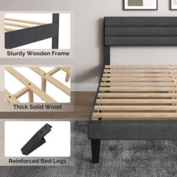 4Ft6 Double Upholstered Bed Frame Platform Bed Slat Suppor - thumbnail 3