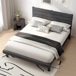 4Ft6 Double Upholstered Bed Frame Platform Bed Slat Suppor - thumbnail 6