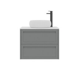 Royal Bathrooms Royal Bathroom Elmore 700mm Matt Pebble Grey Wall Mounted Bathroom Vanity Unit 2 Drawer Plain White Worktop With Milan Basin - thumbnail 7
