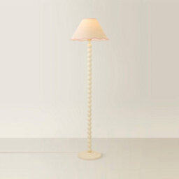 Valuelights Bobbin Pink Trim Linen Shade Cream Bobble Floor Lamp - thumbnail 3