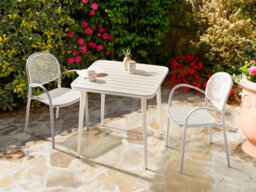 Beliani Garden Dining Table Naturno 80 Cm 80 Cm Metal Light Beige - thumbnail 2