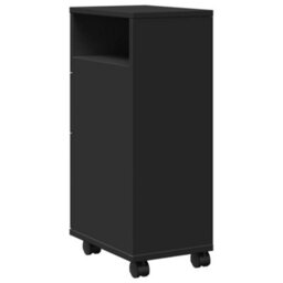 Vidaxl Narrow Bathroom Cabinet With Wheels Black Engineered Wood - thumbnail 6