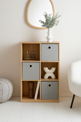 Spot On Dealz 6-Cube Storage Organizer Shelf Unit With 3 Fabric Baskets Bookcase Living Room - image 1