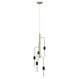 Orsina Modern 5 Bulb Antique Brass Pendant Light, Brass-Toned Hanging Light With 5 Slender Arms, Ambient Lighting - thumbnail 1
