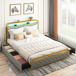 King Size Bed Frame With 4 Drawer & Led Lights - thumbnail 4