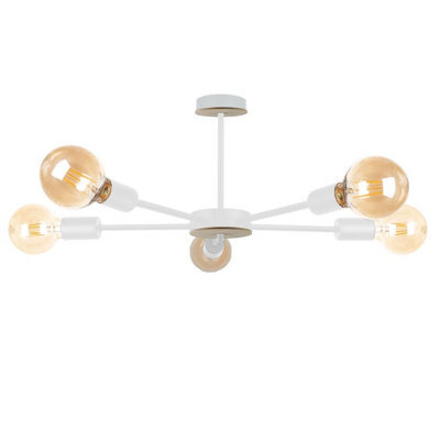 Luminosa Lighting Luminosa Sun Multi Arm Semi Flush Ceiling Light Wood, White, 48Cm, 5X E27
