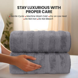 Casabella Bath Sheets 90X180 Cm 2 Pc Premium Quality 100% Combed Cotton 650 Gsm Bathsheet Set Quick Dry Towels Silver - thumbnail 2
