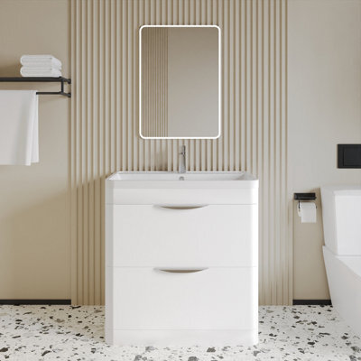 Balterley Aldershawe Modern Bathroom Floor Standing 2 Drawer Vanity Unit Basin, Gloss White, 755mm - image 1