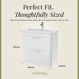 Balterley Aldershawe Modern Bathroom Floor Standing 2 Drawer Vanity Unit Basin, Gloss White, 755mm - thumbnail 5