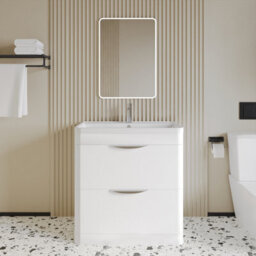 Balterley Aldershawe Modern Bathroom Floor Standing 2 Drawer Vanity Unit Basin, Gloss White, 755mm - thumbnail 1