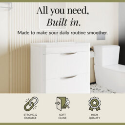 Balterley Aldershawe Modern Bathroom Floor Standing 2 Drawer Vanity Unit Basin, Gloss White, 755mm - thumbnail 2