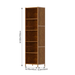 Darphe 5 Tier Open Bookcase Moso Bamboo Mdf Wood Colour Slim Profile Storage Shelf - thumbnail 8
