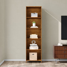 Darphe 5 Tier Open Bookcase Moso Bamboo Mdf Wood Colour Slim Profile Storage Shelf - thumbnail 1