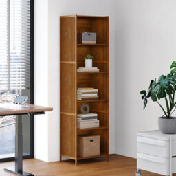 Darphe 5 Tier Open Bookcase Moso Bamboo Mdf Wood Colour Slim Profile Storage Shelf - thumbnail 3