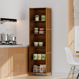 Darphe 5 Tier Open Bookcase Moso Bamboo Mdf Wood Colour Slim Profile Storage Shelf - thumbnail 2