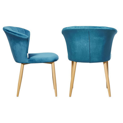 Life Interiors Set Of 2 Blue Elsa Velvet Dining Chairs With Wooden Legs, Curved Back & Comfortable Seating - image 1