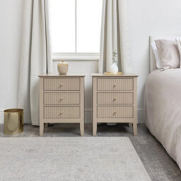 Melody Maison Pair Of 3 Drawer Bedside Tables - Hales Tan Range - thumbnail 4