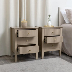 Melody Maison Pair Of 3 Drawer Bedside Tables - Hales Tan Range - thumbnail 3