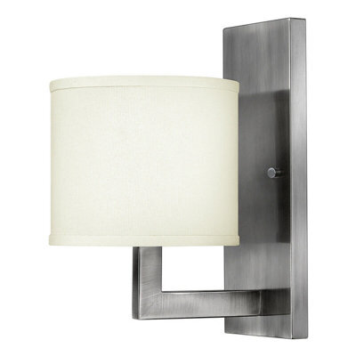 Elegant Off White Linen Drum Shade Wall Light With Antique Nickel Finish