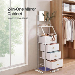 Levede Chest Of Drawers Mirror Dressing Table Freestanding Bedroom White - thumbnail 5