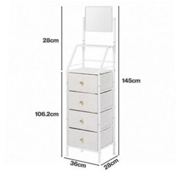 Levede Chest Of Drawers Mirror Dressing Table Freestanding Bedroom White - thumbnail 4