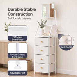 Levede Chest Of Drawers Mirror Dressing Table Freestanding Bedroom White - thumbnail 8