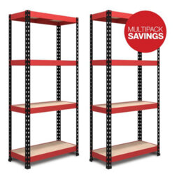 RB UK Rb Boss Garage Shelving Unit Fastlok 4 Shelf Mdf Red & Black Powder Coated Steel (H)1600mm (W)750mm (D)350mm, Pack Of 2 - thumbnail 1