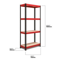 RB UK Rb Boss Garage Shelving Unit Fastlok 4 Shelf Mdf Red & Black Powder Coated Steel (H)1600mm (W)750mm (D)350mm, Pack Of 2 - thumbnail 3