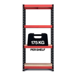 RB UK Rb Boss Garage Shelving Unit Fastlok 4 Shelf Mdf Red & Black Powder Coated Steel (H)1600mm (W)750mm (D)350mm, Pack Of 2 - thumbnail 4
