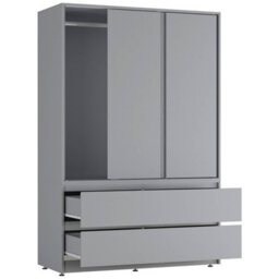 Urbn-Living Urbnliving 180Cm Height Grey Carcass 3 Sliding Grey Door With 4 Grey Drawer Wardrobe Clothes Storage Hanging Rail Bedroom - thumbnail 6