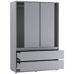 Urbn-Living Urbnliving 180Cm Height Grey Carcass 3 Sliding Grey Door With 4 Grey Drawer Wardrobe Clothes Storage Hanging Rail Bedroom - thumbnail 5