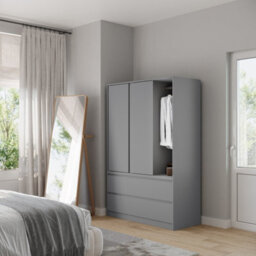 Urbn-Living Urbnliving 180Cm Height Grey Carcass 3 Sliding Grey Door With 4 Grey Drawer Wardrobe Clothes Storage Hanging Rail Bedroom - thumbnail 4