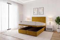 "Knight Sleep York Ottoman Bed Mustard Plush 4Ft6 With Mattress & 24""headboard - Double" - thumbnail 1