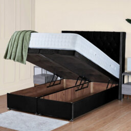 UKBEDFURNITURE Francesca Plush Black End Opening Divan Ottoman Bed With 54 Inch Headboard - thumbnail 2