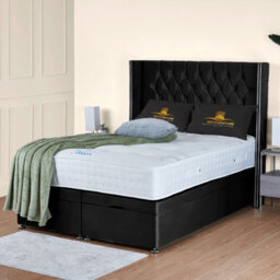UKBEDFURNITURE Francesca Plush Black End Opening Divan Ottoman Bed With 54 Inch Headboard - thumbnail 1