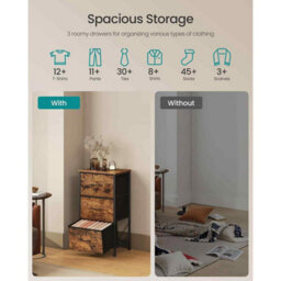 Compact Fabric Chest Of Drawers, 3-Drawer Storage Unit For Bedroom, Hallway, Closet And Living Room, Rustic Brown And Ink Black - thumbnail 3