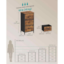 Compact Fabric Chest Of Drawers, 3-Drawer Storage Unit For Bedroom, Hallway, Closet And Living Room, Rustic Brown And Ink Black - thumbnail 2
